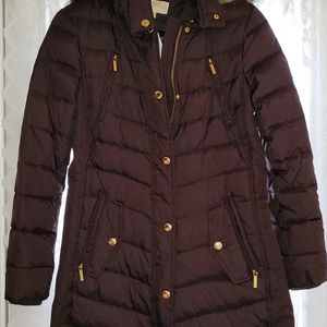 Michael Kors Faux Trimmed Hooded Coat - Chocolate Brown- NEW! Small